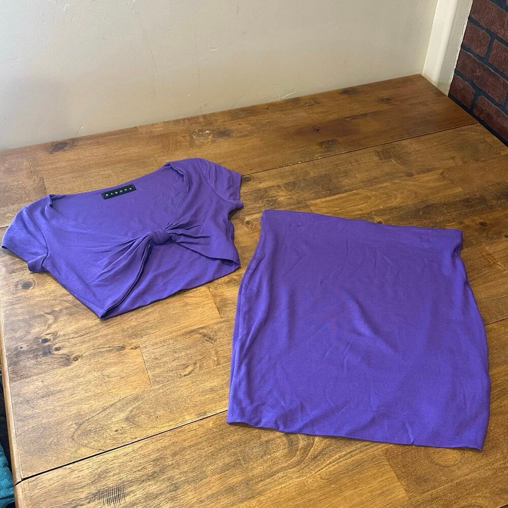 Vintage Purple Color Block Outfit Crop Top S & Skirt L Stretchy Y2K Late 90's